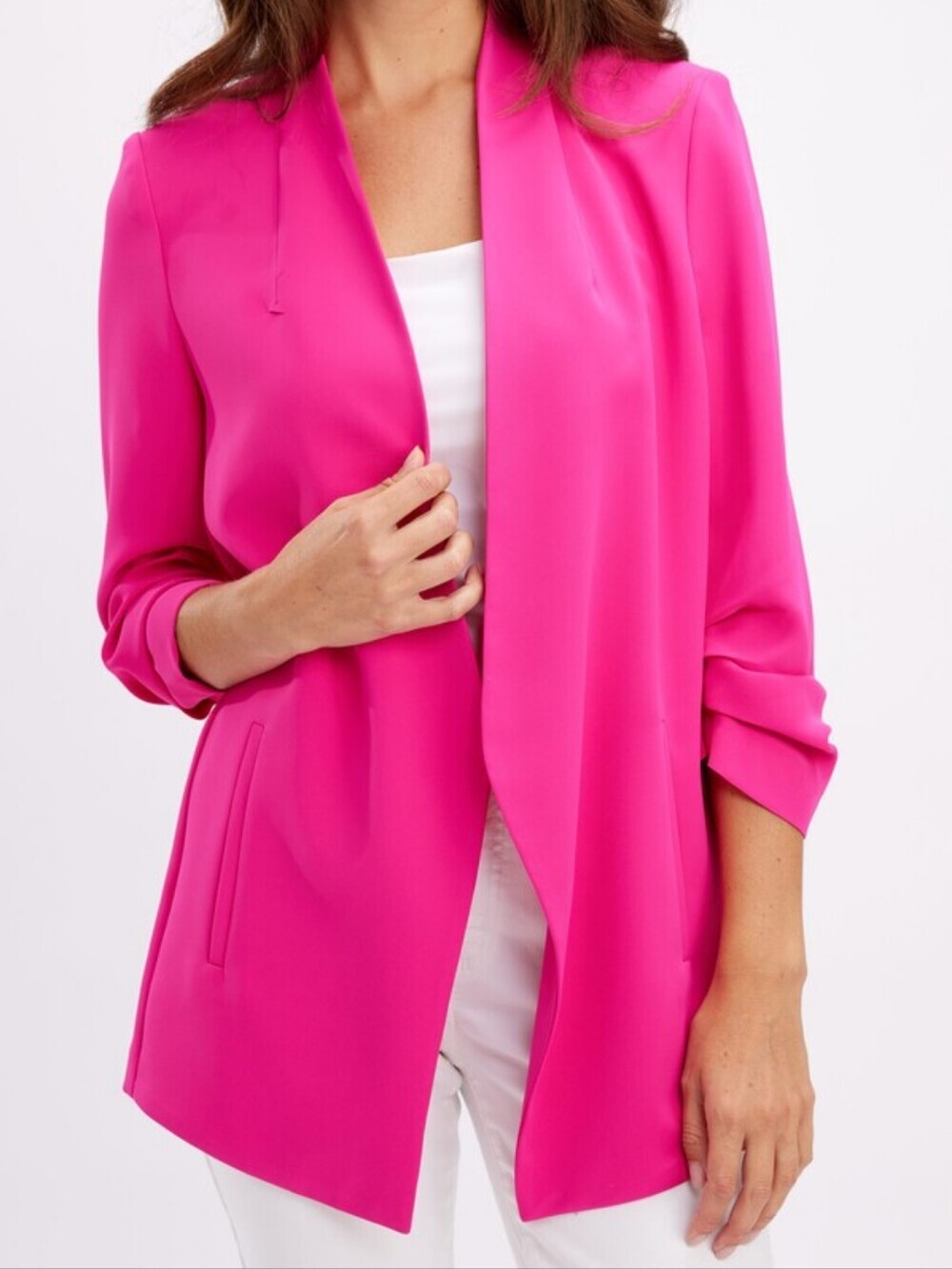 Rachel Zoe Satin Hot Pink Boho Open Front Professional Women's Blazer Size XL